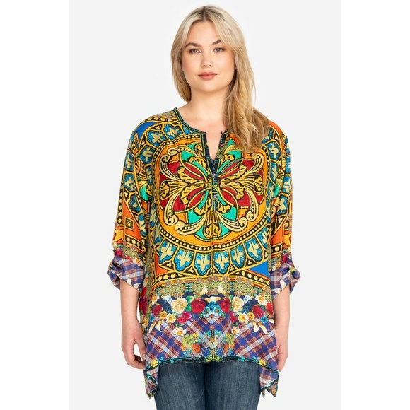 Johnny Was Reasona Stain Glass Silk Boho Tunic - Picture 8 of 8